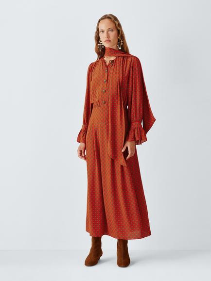 John Lewis x RIXO Connie Geo Print Midi Dress, Red/Multi, Red/Multi