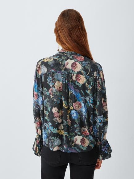 John Lewis x RIXO Evanora Tie Neck Floral Print Blouse, Multi - view 2, Multi