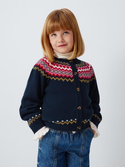 John Lewis Kids' Fair Isle Cardigan, Navy, Navy