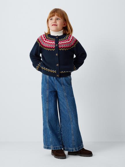 John Lewis Kids' Fair Isle Cardigan, Navy - view 2, Navy