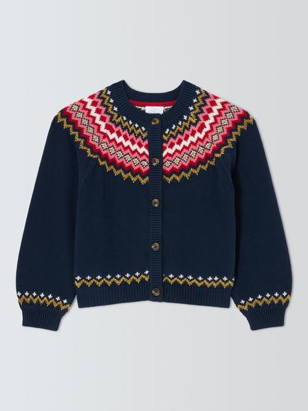 John Lewis Kids' Fair Isle Cardigan, Navy, Navy