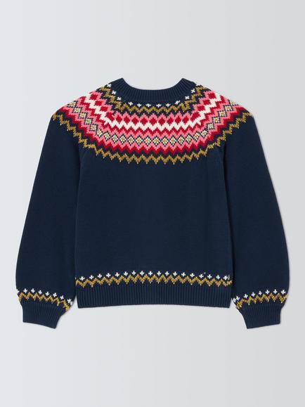 John Lewis Kids' Fair Isle Cardigan, Navy - view 2, Navy