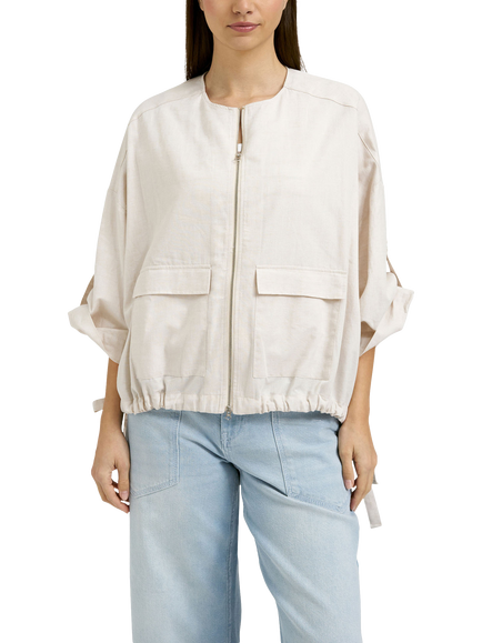 Smith & Soul Blouson Sleeve Zip Through Jacket, Beige, Beige
