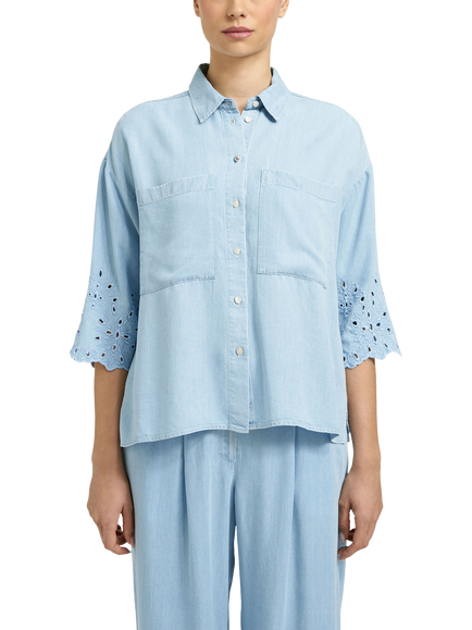Smith & Soul Embroidered Denim Blouse, Denim Blue, Denim Blue