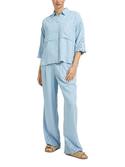 Smith & Soul Embroidered Denim Blouse, Denim Blue - view 2, Denim Blue