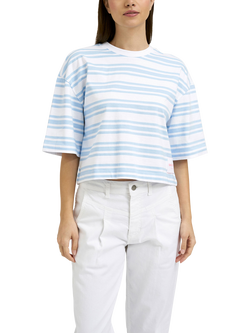Smith & Soul Boxy Cropped Striped T-Shirt, White Multi, White Multi