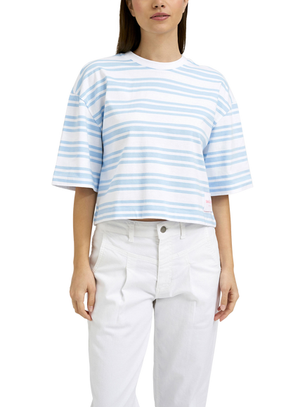 Smith & Soul Boxy Cropped Striped T-Shirt, White Multi, White Multi