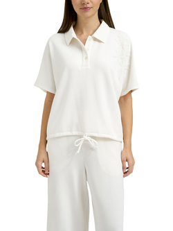 Smith & Soul Oversize Scuba Floral Beaded Sleeve Polo Shirt, Off White, Off White