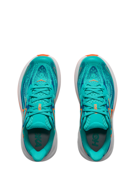 HOKA Kids' Clifton 10 Jacquard Trainers, Blue/Aqua - view 2, Blue/Aqua