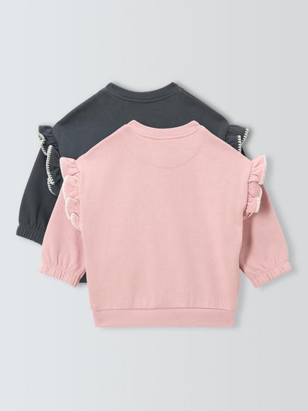 John Lewis Baby Frill Sweatshirt, Pack of 2, Pink/Polkadot - view 2, Pink/Polkadot