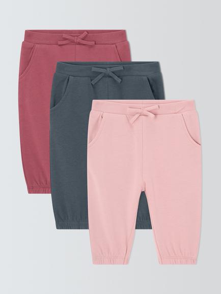 John Lewis Baby Plain Joggers, Pack of 3, Multi, Multi