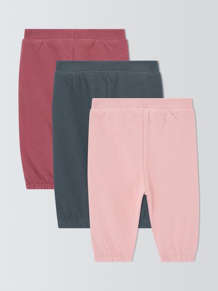 John Lewis Baby Plain Joggers, Pack of 3, Multi - view 2, Multi