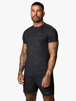 Gym King Debossed Camo T-Shirt, Black, Black