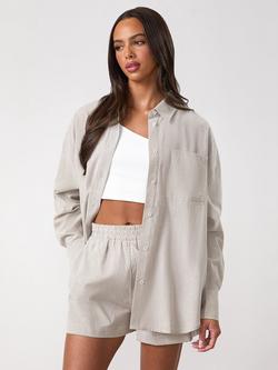 Gym King Signature Poplin Stripe Shirt, Dune/White, Dune/White