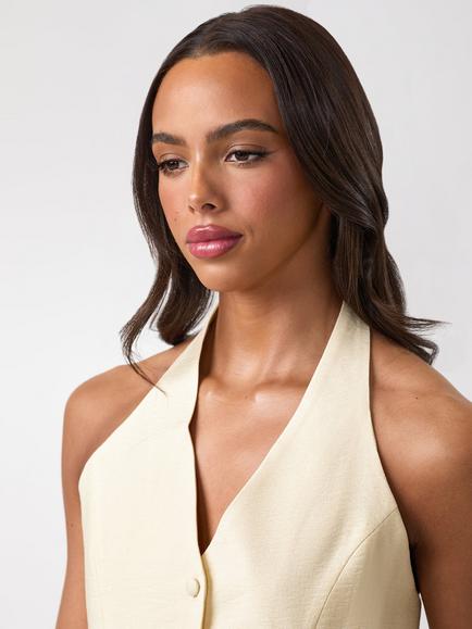 Gym King Signature Woven Halter Neck Vest, Buttermilk