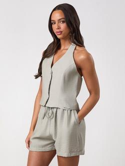 Gym King Signature Woven Halter Neck Vest, Dusky Sage