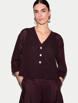 Jigsaw Sheer Cover Up Cardigan, Aubergine