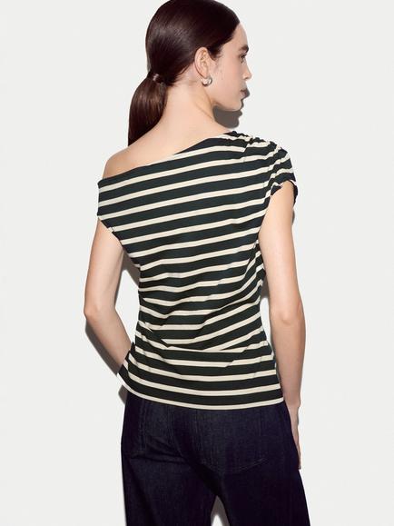 Jigsaw Stripe Asymmetric Neck Top - view 2, Navy