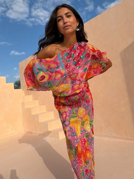Never Fully Dressed Asymmetric Maxi Dress, Multi, Multi