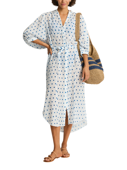 Sea Level Dotti Long Beach Shirt, Off White/Denim Blue, Off White/Denim Blue