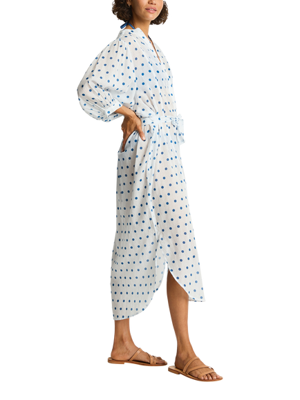 Sea Level Dotti Long Beach Shirt, Off White/Denim Blue - view 2, Off White/Denim Blue