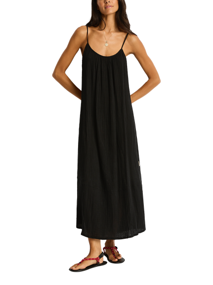 Sea Level Sunset Tie Back Sundress, Black