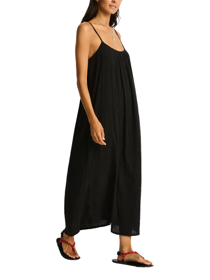 Sea Level Sunset Tie Back Sundress - view 2, Black