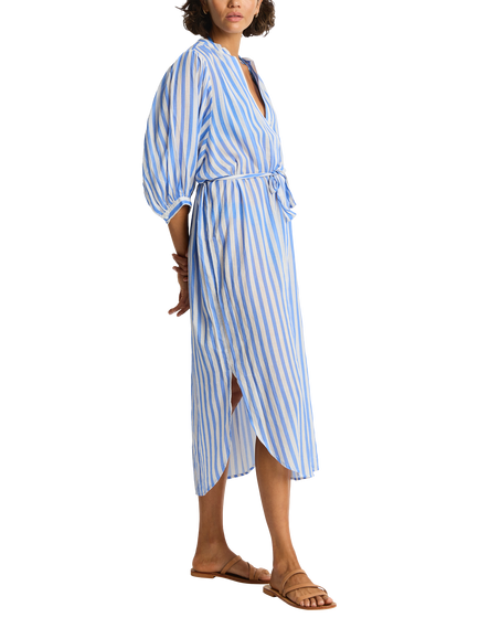 Sea Level Vacay Boho Long Shirt Dress - view 2, Chambray