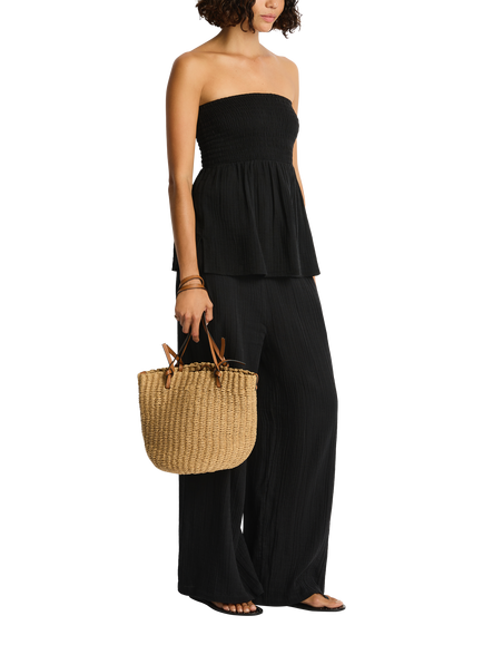 Sea Level Sunset Shirred Bandeau Top - view 2, Black