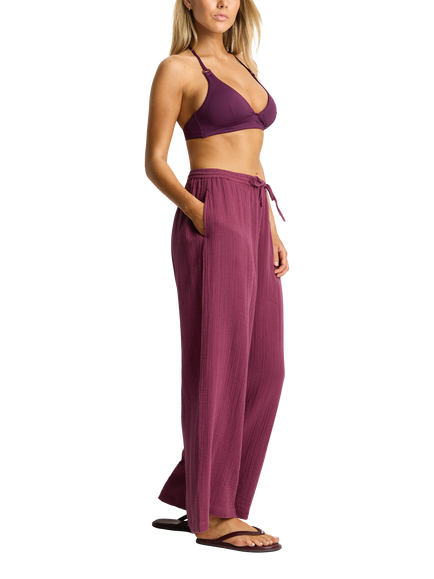 Sea Level Sunset Beach Trousers, Merlot - view 2, Merlot