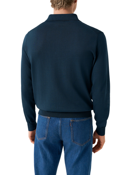 Eton Structured Cotton Knit Polo Shirt, Blue - view 2, Blue