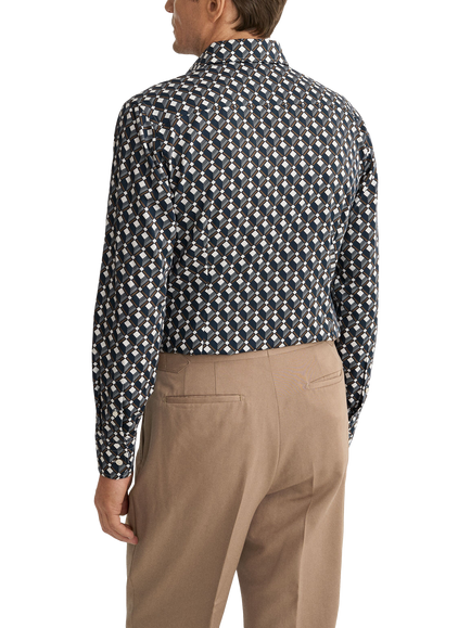 Eton Geometric Print Cotton Blend Shirt, Navy Blue - view 2, Navy Blue