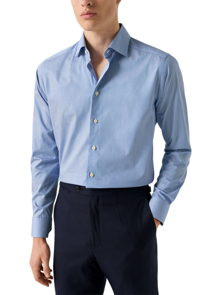 Eton Striped Fine Cotton Twill Shirt, Mid Blue, Mid Blue