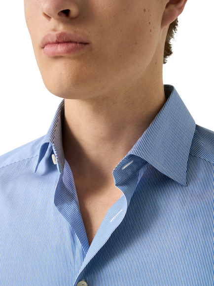 Eton Striped Fine Cotton Twill Shirt, Mid Blue - view 2, Mid Blue