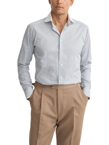 Eton Striped Signature Cotton Twill Shirt, Light Blue, Light Blue