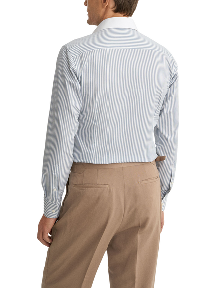 Eton Striped Signature Cotton Twill Shirt, Light Blue - view 2, Light Blue