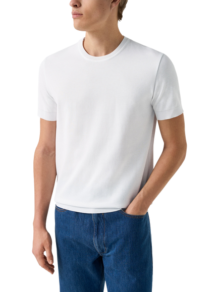 Eton Self Rib Jersey Cotton Crew Neck T-Shirt, White, White