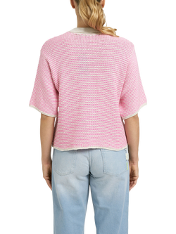 Smith & Soul Stripe Polo Collar Cardigan, Pink Multi - view 2, Pink Multi