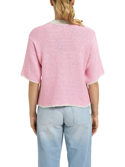 Smith & Soul Stripe Polo Collar Cardigan, Pink Multi - view 2, Pink Multi