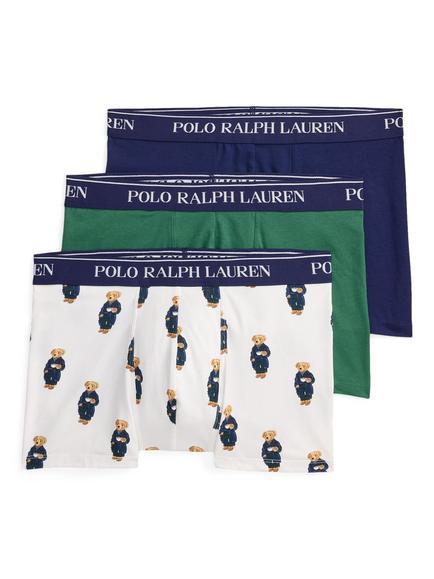 Ralph Lauren Stretch Cotton Bear & Plain Waistband Trunks, Pack of 3, Multi Multi, Multi Multi