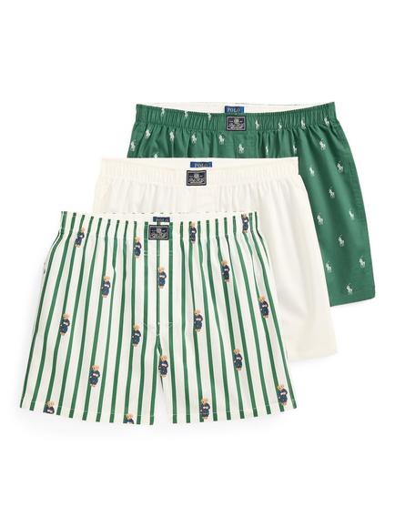 Ralph Lauren Cotton Woven Boxer Shorts, Pack of 3, Blue Mid, Blue Mid