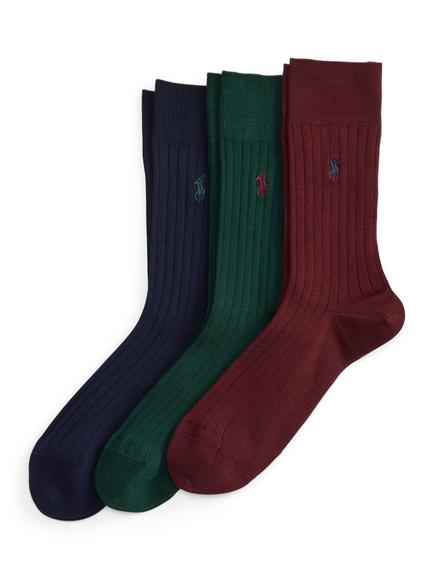 Ralph Lauren Cotton Rich Ribbed Socks, Pack of 3, Multi Multi, Multi Multi