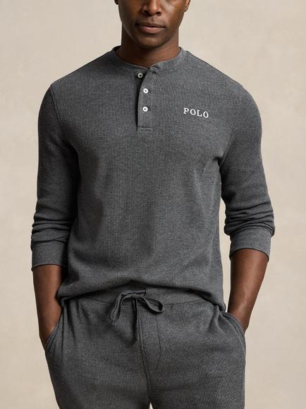 Ralph Lauren Waffled Knit Henley Lounge Top, Grey Mid, Grey Mid