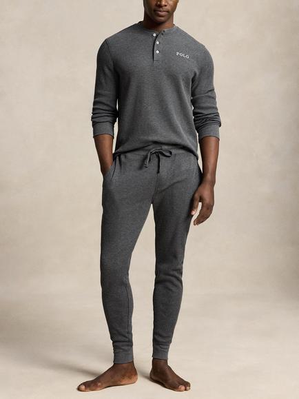 Ralph Lauren Waffled Knit Henley Lounge Top, Grey Mid - view 2, Grey Mid