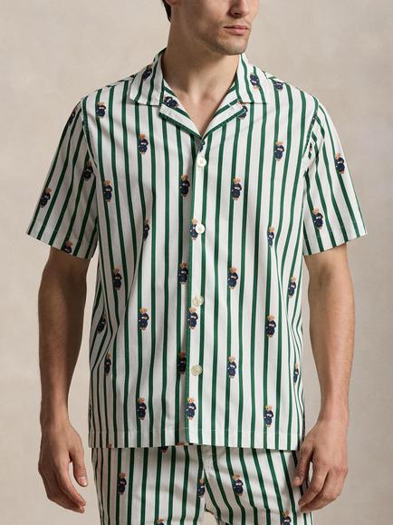Ralph Lauren Polo Bear Stripe Lounge Shirt, Green Mid, Green Mid
