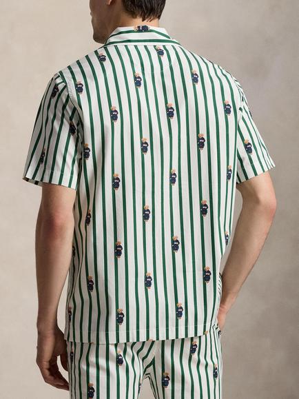 Ralph Lauren Polo Bear Stripe Lounge Shirt, Green Mid - view 2, Green Mid