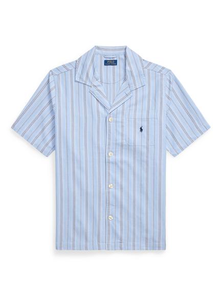 Ralph Lauren Cotton Short Sleeve Stripe Pyjama Top, Blue Mid, Blue Mid