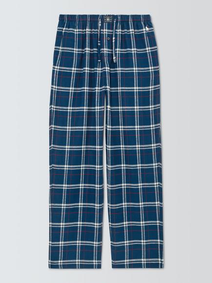 Ralph Lauren Cotton Flannel Check Pyjama Trousers, Blue Navy, Blue Navy