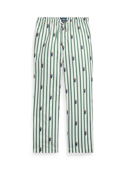 Ralph Lauren Cotton Bear Stripe Pyjama Trousers, Green Mid, Green Mid
