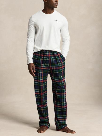 Ralph Lauren Cotton Long Sleeve Jersey Top & Flannel Trousers Pyjama Set, , White White, White White
